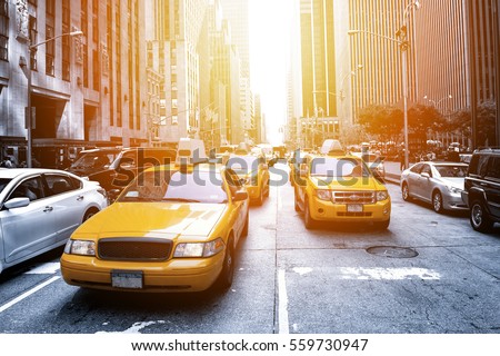 New York Street With Cabs And Bright Light Stockfoto © cla78