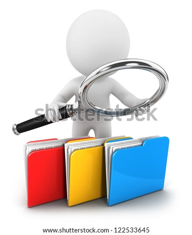 3d White People With Magnifying Glass Examines Files [[stock_photo]] © 3dmask