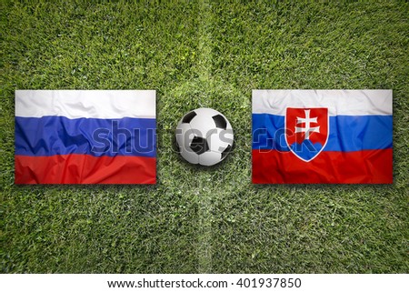 Slovakia Vs Russia Flags On Soccer Field Stok fotoğraf © kb-photodesign