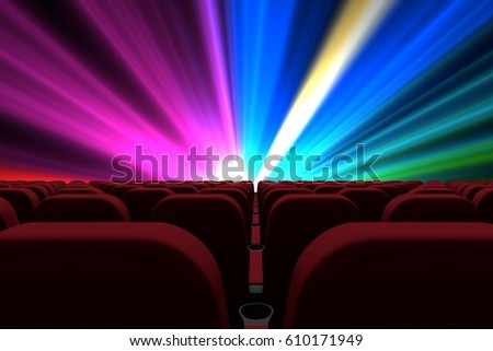 Stock fotó: 3d Composition Of Cinema Seats Facing To Screen With Colorfull Lights