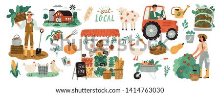 ストックフォト: Farming Man And Woman Set Vector Illustration