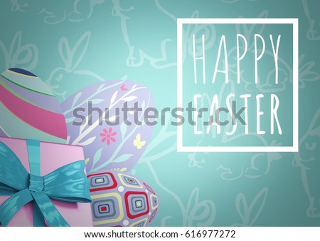 Stock foto: White Type In Box Against Easter Eggs And Pink Background