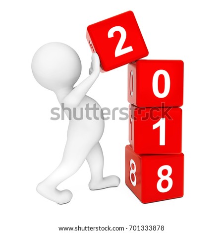 Stockfoto: 3d Man Placing 2018 Cubes