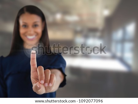 Stock fotó: Female Executive Pressing An Invisible Virtual Screen