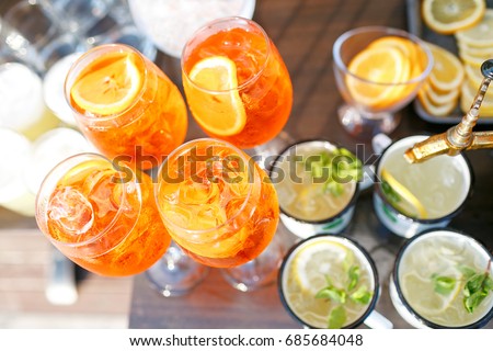 Stock photo: Aperol Spritz Cocktail In Misted Glass Selective Focus