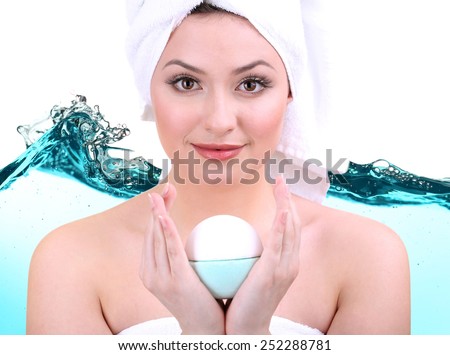 Stock photo: Beautiful Young Woman With Aroma Bath Ball Isolated On White Background