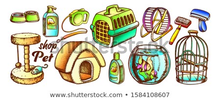 Imagine de stoc: Pet Shop Equipment Assortment Monochrome Vector