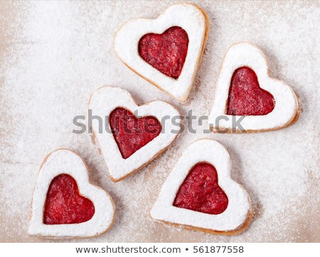 Stock photo: Flat Cake Heart With Strawberry Jam