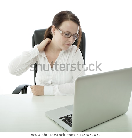 Сток-фото: Young Brunette Businesswoman With Glasses Has Pain Neck