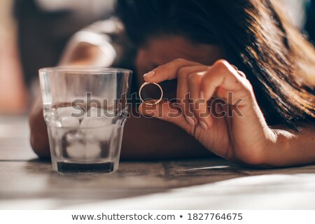 Stockfoto: Yound Beautiful Woman In Depression Drinking Alcohol