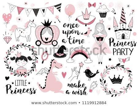 Foto stock: Little Princess And Cute Dragon Vector Illustration