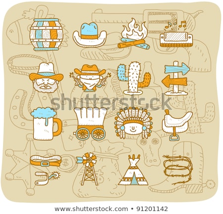 Stok fotoğraf: Hand Drawn Wild West Icons Set