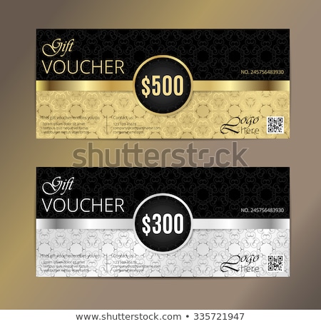 Сток-фото: Black Voucher With Gold And Silver Floral Pattern