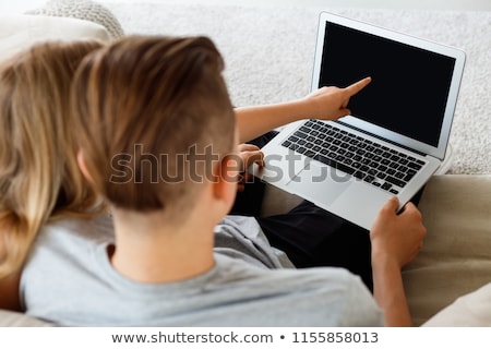 Stock fotó: ét · fiú · használ · laptop · otthon