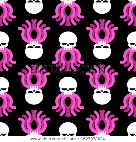 Foto stock: Octopus And Skull Poulpe And Head Of Skeleton Vector Illustrat