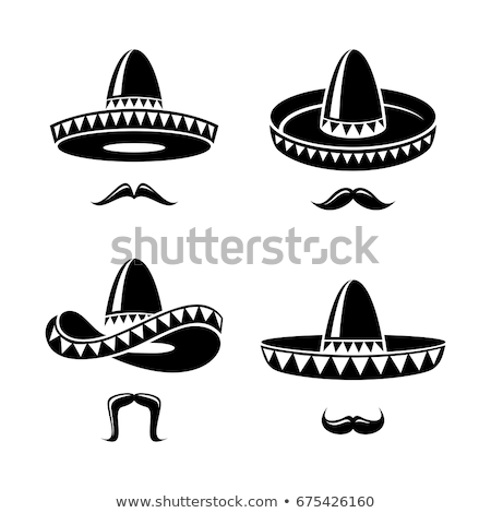 Stok fotoğraf: Mexican Sombrero Hat With Moustache Or Mustache Vector Icons Set