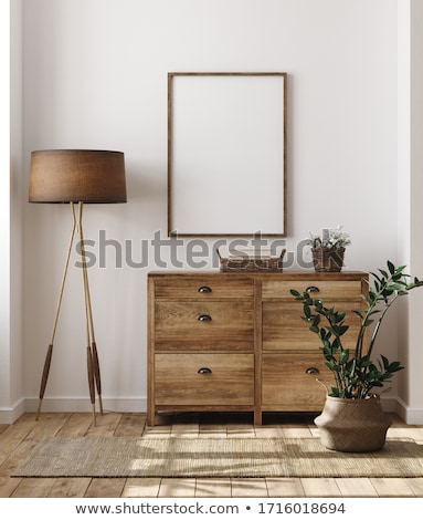 Stockfoto: Living Room With Blank Picture Frame On The Wall 3d Rendering