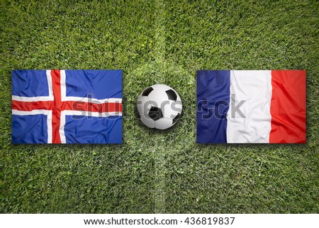Iceland Vs France Flags On Soccer Field Stok fotoğraf © kb-photodesign