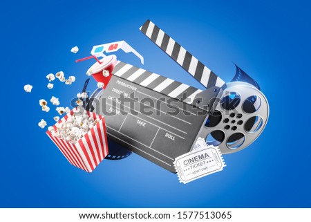 Stock photo: Popcorn Drink And Film Reel 3d Illustration