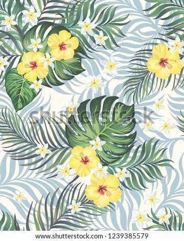 Stock fotó: Seamless Pattern With Tropics Elements Palm Leaves On The White Background Hand Drawn Elements