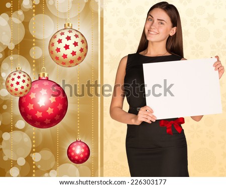 Businesswoman Holding Empty Paper Christmas Tree Balls Stockfoto © cherezoff