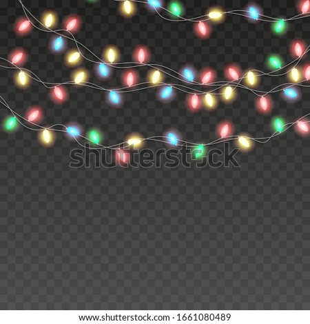 Сток-фото: Christmas Illustration With Glowing Colorful Lights Garland For Xmas Holiday And Happy New Year Gree
