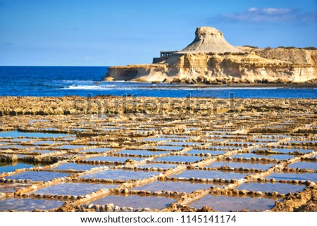 Foto stock: Salt Pans On Gozo Island At Malta