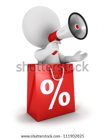 3d Man Sale Announcement With Megaphone And Shopping Bag [[stock_photo]] © 3dmask
