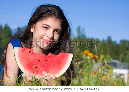 Stock fotó: Teenage Girls Eating Watermelon At Picnic In Park