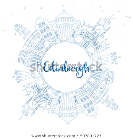 Stock photo: Outline Edinburgh Skyline With Blue Buildings And Copy Space