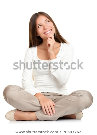 Foto stock: Thinking Woman Sitting Of Floor Isolated