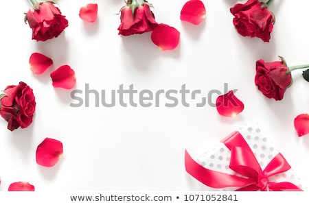 Stock fotó: Art Greeting Card With Red Roses And Gift Box