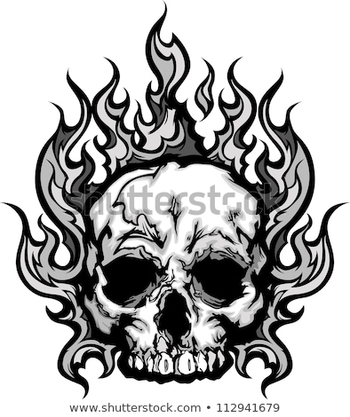 Foto stock: Skull With Cross Bones And Flames Illustration