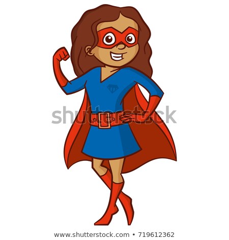 Stok fotoğraf: Ahverengi · saçlı · süper · kadın · kırmızı · kostüm · süper · kahraman