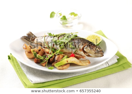 Stok fotoğraf: Pan Fried Trout And Green Salad