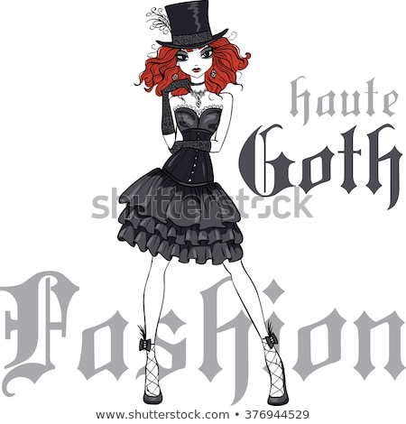 Stock photo: Vector Goth Girl In Black Dress And Silk Hat
