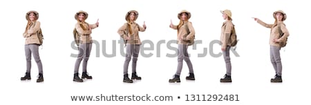 Stok fotoğraf: Woman Wearing Safari Hat On White