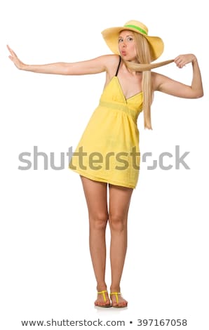 Foto d'archivio: Caucasian Fair Model In Yellow Summer Dress Isolated On White