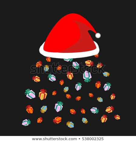 Foto stock: Santa Hat Rain Of Gifts Gift Snowfall Christmas Red Cap