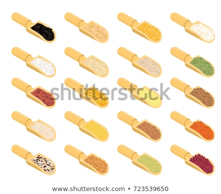 Groats In Wooden Scoop Set Rice And Lentils Red Beans And Peas Foto stock © MaryValery