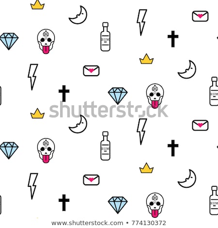 Stock fotó: Doodle Hipster Lightning Skull Eye And Diamond Seamless Vector Pattern