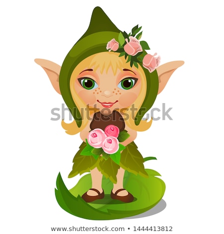 Stok fotoğraf: Little Fairy Elven Princess Isolated On White Background Vector Cartoon Close Up Illustration