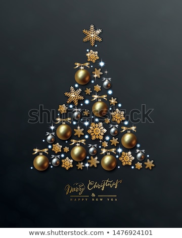 Stock foto: Card For Congratulation Christmas Tree With Balls And Bows