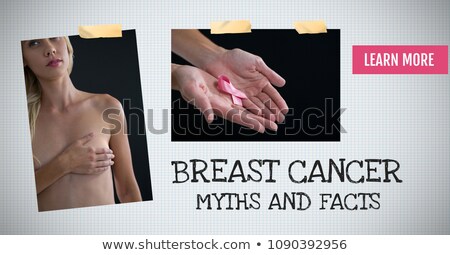 Foto stock: Myths And Facts Text And Breast Cancer Awareness Photo Collage