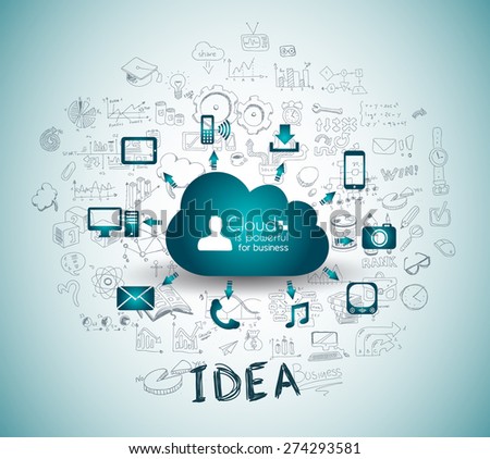 Foto stock: Cloud Computing Concept With Infographics Sketch Set Design