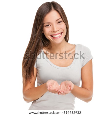 Happy Asian Woman Holding Something On Hand Foto stock © Maridav