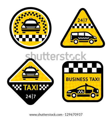 Taxi - Set Stickers Square On The Yellow Background Stok fotoğraf © Ecelop