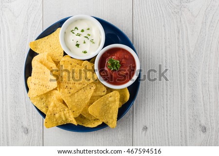 Plate Of Nachos With Sour Cream And Salsa Stock photo © 3523studio