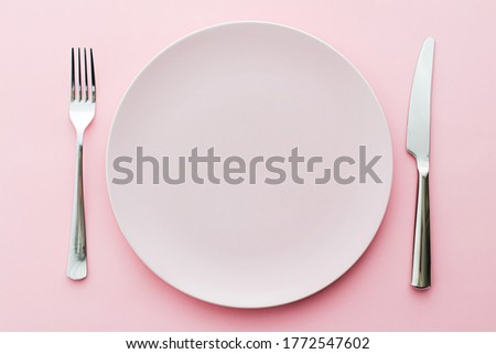 Stock fotó: Empty Plate And Cutlery As Mockup Set On Pink Background Top Tableware For Chef Table Decor And Men