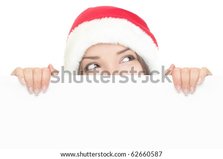 Smiling Christmas Girl With Red Placard On White Stockfoto © Ariwasabi